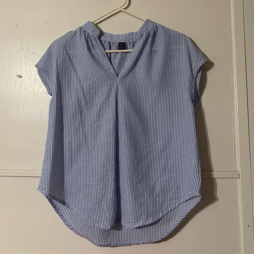 SHEIN Light Blue Striped Blouse